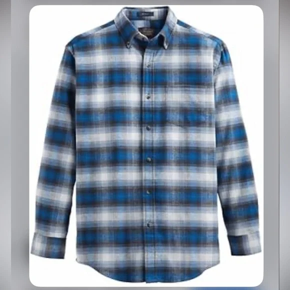 Pendleton Mason Plaid Flannel Shirt Blue Gray Black White Cotton Medium Men’s - Picture 6 of 6